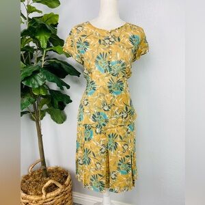 St John Dandelion Floral Silk Two Piece Pleated Silk Skirt Set